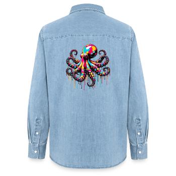 Krake - Frauen Jeanshemd Organic von Stanley/Stella - verwaschenes Hellblau - Hinten - AI Model Female 172 light (172cm)
