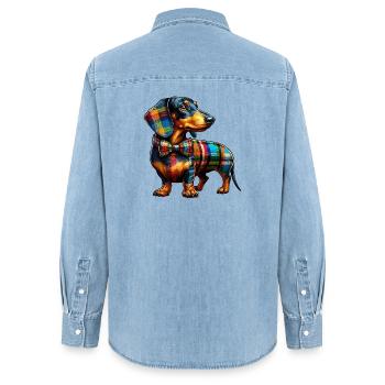 Basset - Women’s Organic Denim Shirt by Stanley/Stella - light wash - Back - AI Model Female 172 light (172cm)