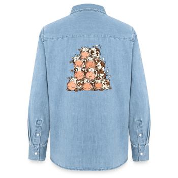Drolliger Kuhhaufen I Kuh Kühe Rind Bauernhoftiere - Frauen Jeanshemd Organic von Stanley/Stella - verwaschenes Hellblau - Hinten - AI Model Female 172 light (172cm)