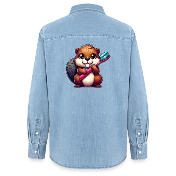 Bieber - Frauen Jeanshemd Organic von Stanley/Stella - verwaschenes Hellblau - Hinten - AI Model Female 172 light (172cm)
