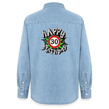 30. Geburtstag , Airbrush Happy 30 (25) - Frauen Jeanshemd Organic von Stanley/Stella - verwaschenes Hellblau - Hinten - AI Model Female 172 light (172cm)
