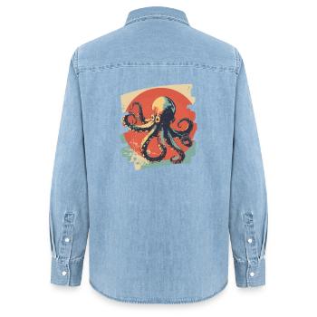 Kraken Oktopus Retro - Frauen Jeanshemd Organic von Stanley/Stella - verwaschenes Hellblau - Hinten - AI Model Female 172 light (172cm)