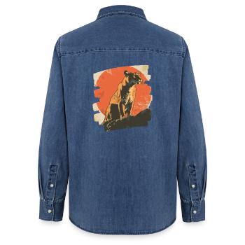Lion de montagne Rétro - Chemise en denim femme bio Stanley/Stella - bleu moyen délavé  - Dos - AI Model Female 172 light (172cm)