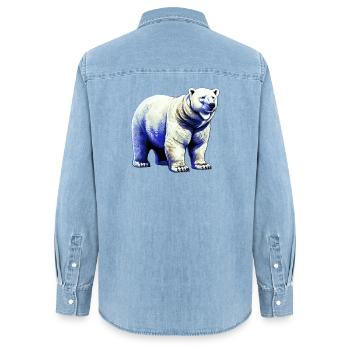 Ours polaire blanc - Chemise en denim femme bio Stanley/Stella - bleu clair délavé - Dos - AI Model Female 172 light (172cm)