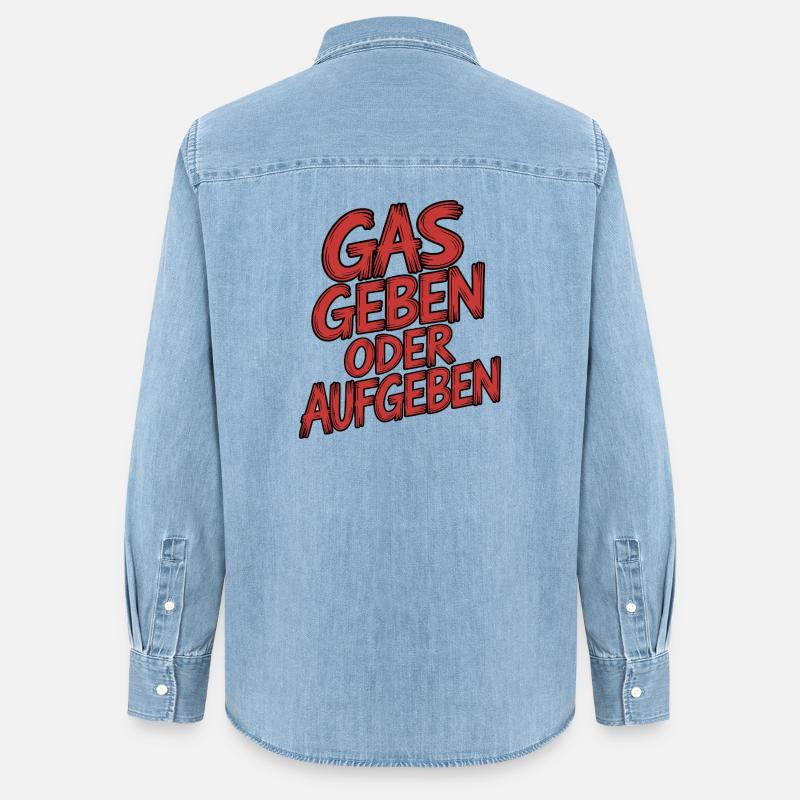Gas geben oder Aufgeben - Frauen Jeanshemd Organic von Stanley/Stella - verwaschenes Hellblau