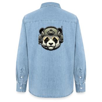 Panda Militär Armee Design - Frauen Jeanshemd Organic von Stanley/Stella - verwaschenes Hellblau - Hinten - AI Model Female 172 light (172cm)