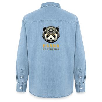 Panda in Mission / Militär - Frauen Jeanshemd Organic von Stanley/Stella - verwaschenes Hellblau - Hinten - AI Model Female 172 light (172cm)