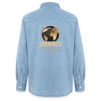 Chemnitz - Frauen Jeanshemd Organic von Stanley/Stella - verwaschenes Hellblau - Hinten - AI Model Female 172 light (172cm)