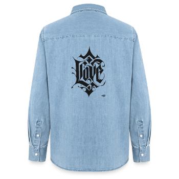 Love Lettering - Frauen Jeanshemd Organic von Stanley/Stella - verwaschenes Hellblau - Hinten - AI Model Female 172 light (172cm)