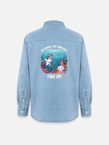 Meeresmagie mit Einhorn - Frauen Jeanshemd Organic von Stanley/Stella - verwaschenes Hellblau