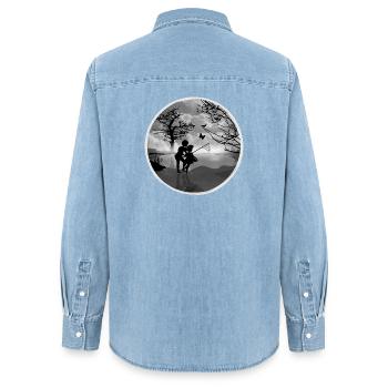 Schmetterlingsfänger am See – nostalgisch schön - Frauen Jeanshemd Organic von Stanley/Stella - verwaschenes Hellblau - Hinten - AI Model Female 172 light (172cm)