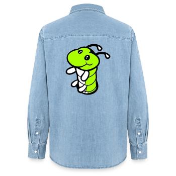 Caterpillar Bottom Hole Cute Smiles Friendly Happy - Women’s Organic Denim Shirt by Stanley/Stella - light wash - Back - AI Model Female 172 light (172cm)