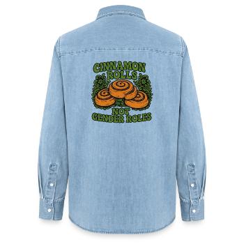 Cinnamon Rolls Not Gender Roles Design - Women’s Organic Denim Shirt by Stanley/Stella - light wash - Back - AI Model Female 172 light (172cm)