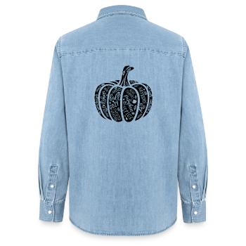Herbstkürbis mit inspirierenden Worten - Frauen Jeanshemd Organic von Stanley/Stella - verwaschenes Hellblau - Hinten - AI Model Female 172 light (172cm)