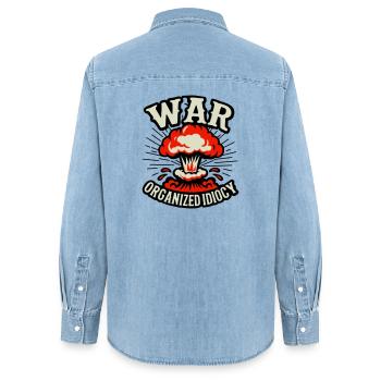 WAR – Idiotie organisée - Chemise en denim femme bio Stanley/Stella - bleu clair délavé - Dos - AI Model Female 172 light (172cm)