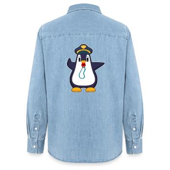 penguin policeman whistle police - Women’s Organic Denim Shirt by Stanley/Stella - light wash - Back - AI Model Female 172 light (172cm)