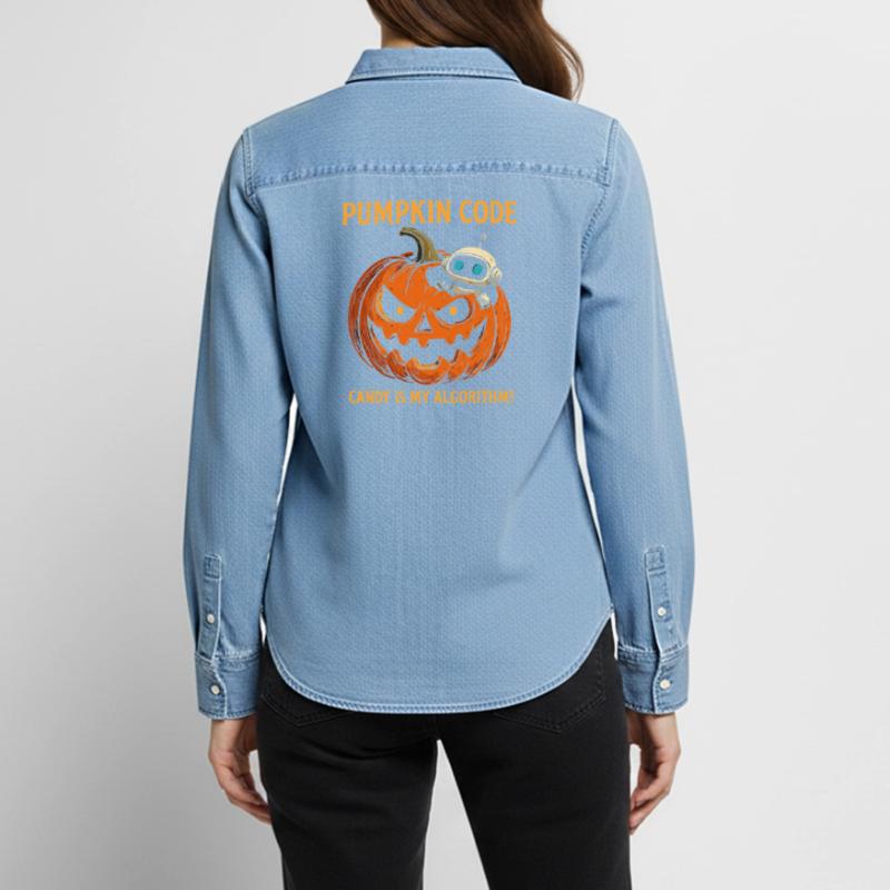 Pumpkin Code: Candy is My Algorithm! Women’s Organic Denim Shirt by Stanley/Stella