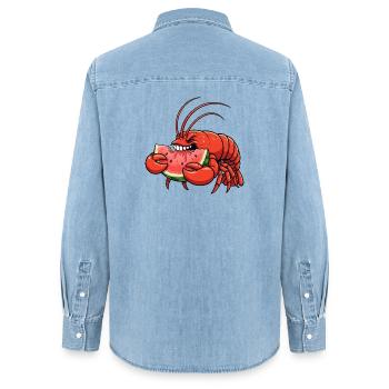 Süßer Hummer Sommer Cartoon Wassermelone Fruchtig - Frauen Jeanshemd Organic von Stanley/Stella - verwaschenes Hellblau - Hinten - AI Model Female 172 light (172cm)