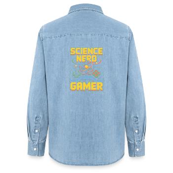 Science Nerd Gamer Atom Controller Wissenschaft - Frauen Jeanshemd Organic von Stanley/Stella - verwaschenes Hellblau - Hinten - AI Model Female 172 light (172cm)