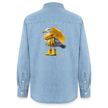 Mouette avec parapluie jaune et bottes - Chemise en denim femme bio Stanley/Stella - bleu clair délavé - Dos - AI Model Female 172 light (172cm)