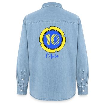 Logo département de l'Aube 10 - Chemise en denim femme bio Stanley/Stella - bleu clair délavé - Dos - AI Model Female 172 light (172cm)