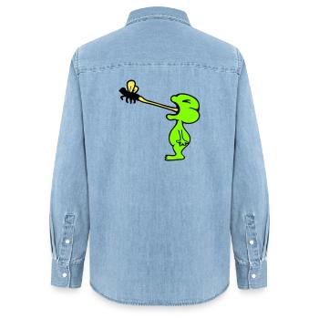 Frosch fängt Fliege Zunge Mücke essen hunger Kröte - Frauen Jeanshemd Organic von Stanley/Stella - verwaschenes Hellblau - Hinten - AI Model Female 172 light (172cm)