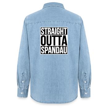 Straight Outta Spandau BERLIN - Women’s Organic Denim Shirt by Stanley/Stella - light wash - Back - AI Model Female 172 light (172cm)