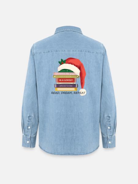 Bücherstapel mit Weihnachtsmütze - Frauen Jeanshemd Organic von Stanley/Stella - verwaschenes Hellblau