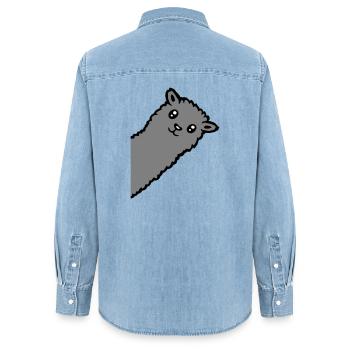 Gray Alpaca Llama Head Curious Funny Look - Women’s Organic Denim Shirt by Stanley/Stella - light wash - Back - AI Model Female 172 light (172cm)