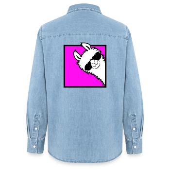 Lama Cool jette un œil autour des lunettes de soleil latérales du coin Alpaga - Chemise en denim femme bio Stanley/Stella - bleu clair délavé - Dos - AI Model Female 172 light (172cm)