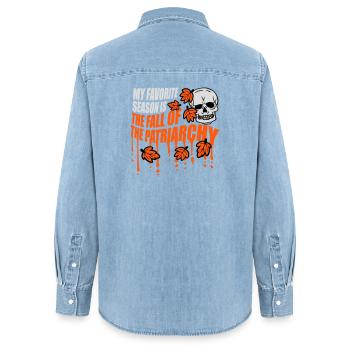 Ma saison préférée est La chute du patriarcat - Chemise en denim femme bio Stanley/Stella - bleu clair délavé - Dos - AI Model Female 172 light (172cm)