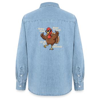 Laissez-moi voir cet humour automnal de casserole - Chemise en denim femme bio Stanley/Stella - bleu clair délavé - Dos - AI Model Female 172 light (172cm)