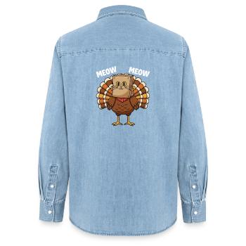 Truthahn Katze Thanksgiving Herbst Ernte - Frauen Jeanshemd Organic von Stanley/Stella - verwaschenes Hellblau - Hinten - AI Model Female 172 light (172cm)