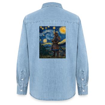 Samouraï Japon Style Van Gogh Nuit étoilée - Chemise en denim femme bio Stanley/Stella - bleu clair délavé - Dos - AI Model Female 172 light (172cm)