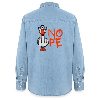 Gans Nope Mittelfinger Nerd Geek Hornbrille Schlau - Frauen Jeanshemd Organic von Stanley/Stella - verwaschenes Hellblau - Hinten - AI Model Female 172 light (172cm)