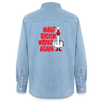 Gans Make Racism Wrong Again Mittelfinger Aktivist - Frauen Jeanshemd Organic von Stanley/Stella - verwaschenes Hellblau - Hinten - AI Model Female 172 light (172cm)