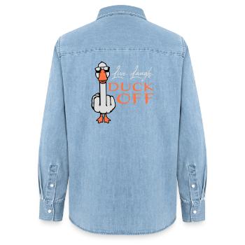 Gans Live Laugh Duck Off Sonnenbrille Mittelfinger - Frauen Jeanshemd Organic von Stanley/Stella - verwaschenes Hellblau - Hinten - AI Model Female 172 light (172cm)