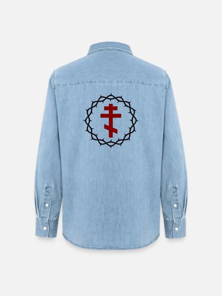 Orthodoxes Kreuz und Dornenkrone - Frauen Jeanshemd Organic von Stanley/Stella - verwaschenes Hellblau