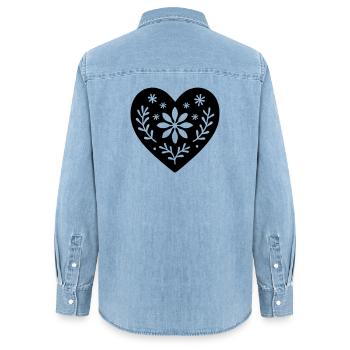 Coeur scandinave – Nordic Folk Art Design - Chemise en denim femme bio Stanley/Stella - bleu clair délavé - Dos - AI Model Female 172 light (172cm)