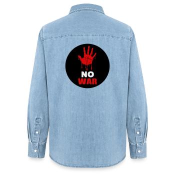 No war - Women’s Organic Denim Shirt by Stanley/Stella - light wash - Back - AI Model Female 172 light (172cm)