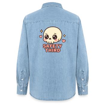 Sécurité Troisième Crâne Drôle Sécurité Troisième - Chemise en denim femme bio Stanley/Stella - bleu clair délavé - Dos - AI Model Female 172 light (172cm)