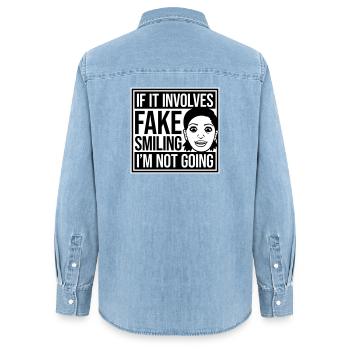 S’il s’agit d’un faux sourire, je ne vais pas le dire - Chemise en denim femme bio Stanley/Stella - bleu clair délavé - Dos - AI Model Female 172 light (172cm)