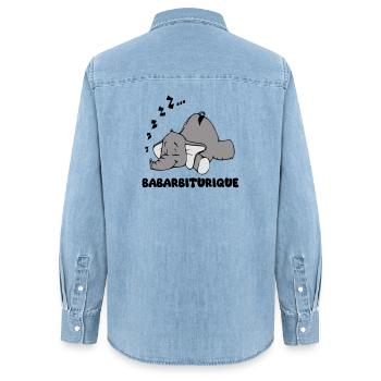 Sleeping Elephant with the title babarbituric - Women’s Organic Denim Shirt by Stanley/Stella - light wash - Back - AI Model Female 172 light (172cm)