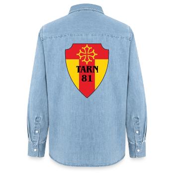 Blason Tarn 81  - Chemise en denim femme bio Stanley/Stella - bleu clair délavé - Dos - AI Model Female 172 light (172cm)