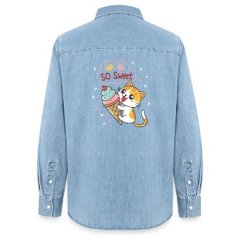 Gourmet-Katze mit Pastelleis - Frauen Jeanshemd Organic von Stanley/Stella - verwaschenes Hellblau - Hinten - AI Model Female 172 light (172cm)