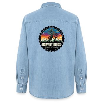 Rois de la gravité : Conquérir la Montagne - Chemise en denim femme bio Stanley/Stella - bleu clair délavé - Dos - AI Model Female 172 light (172cm)