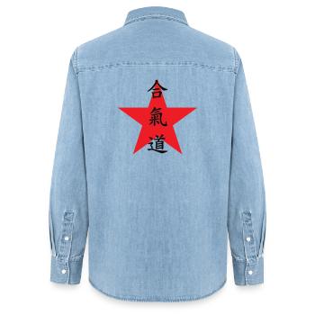 Aikido – Kampfsport – Aikido - Frauen Jeanshemd Organic von Stanley/Stella - verwaschenes Hellblau - Hinten - AI Model Female 172 light (172cm)