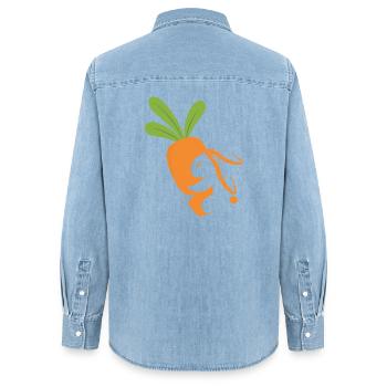 Karottenlächelndes Maskottchen - Frauen Jeanshemd Organic von Stanley/Stella - verwaschenes Hellblau - Hinten - AI Model Female 172 light (172cm)