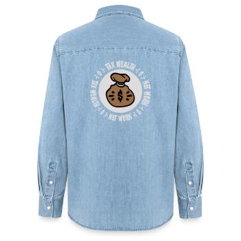 Tax Wealth Not Work Progressive Politics Economy - Women’s Organic Denim Shirt by Stanley/Stella - light wash - Back - AI Model Female 172 light (172cm)