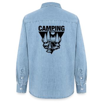 Zelt Camping Symbol Natur - Frauen Jeanshemd Organic von Stanley/Stella - verwaschenes Hellblau - Hinten - AI Model Female 172 light (172cm)